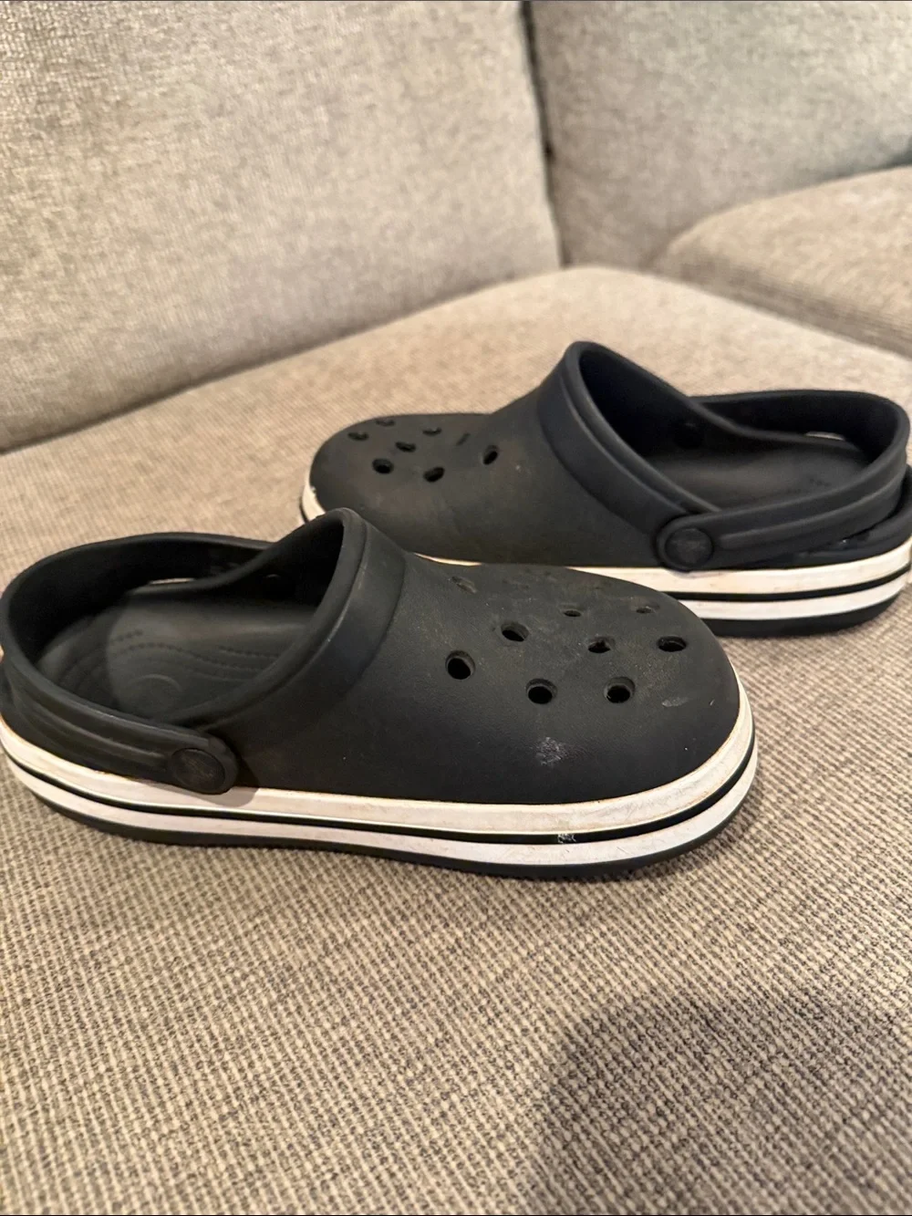 Kids Black Croc Shoes with White Trim - Comfortable Slip-On (size 1)